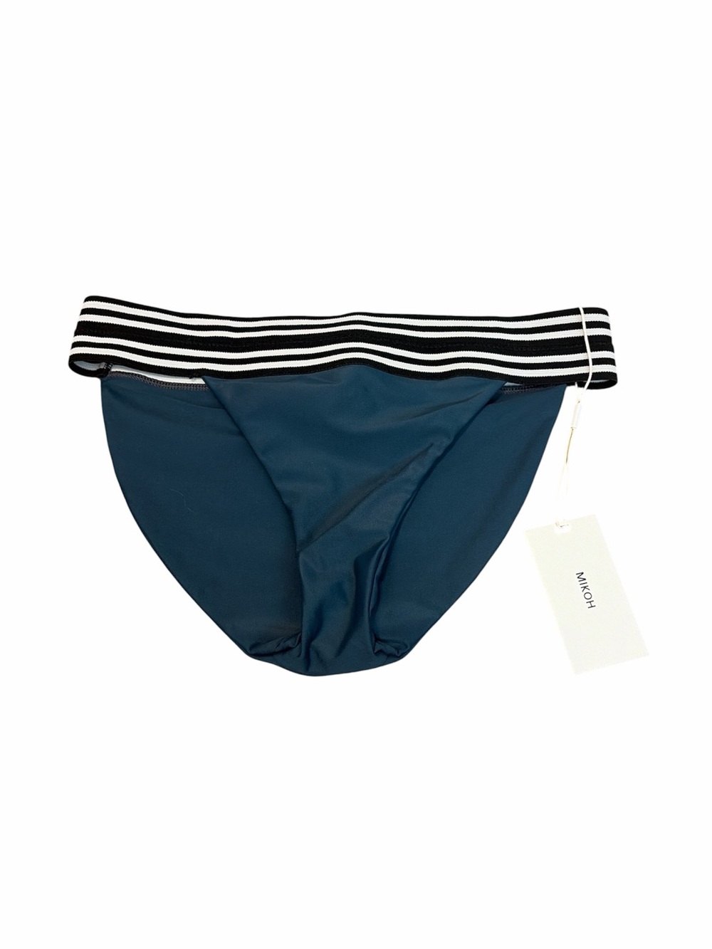 MIKOH Striped Waist Bikini Bottoms Teal Blue Size Medium NWT Designer Swim